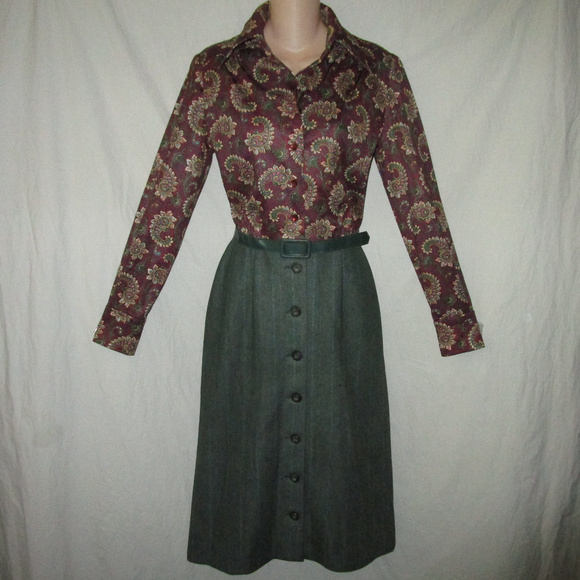 Vintage 70s M Paisley Pinstripe Secretary Dress - Picture 8 of 8